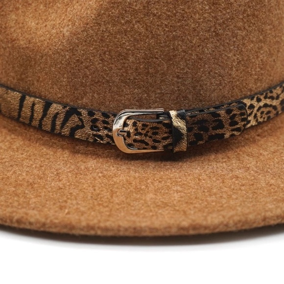 SOLD OUT Oatmeal Boho Animal Print Belted Fedora Hat - Picture 2 of 3
